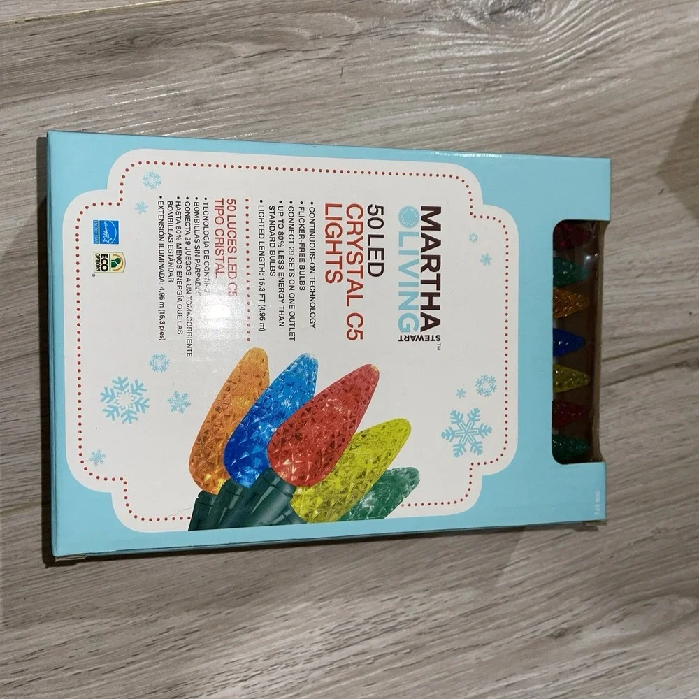 NIB Martha Stewart Living 50 LED Crystal C3 Lights Red 16.3 Ft Lighted Length